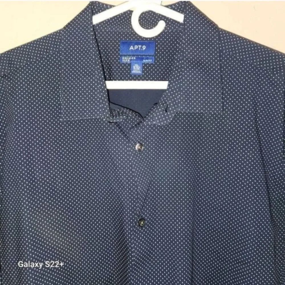 M27 Apt. 9 Men's Navy Blue & White Microdot Dress Shirt Long Sleeved Size XXL